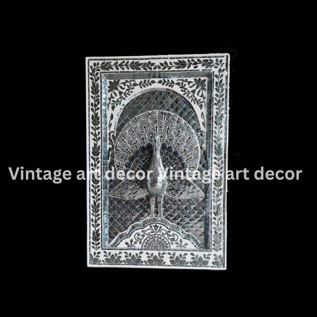 silver white peacock vintage art