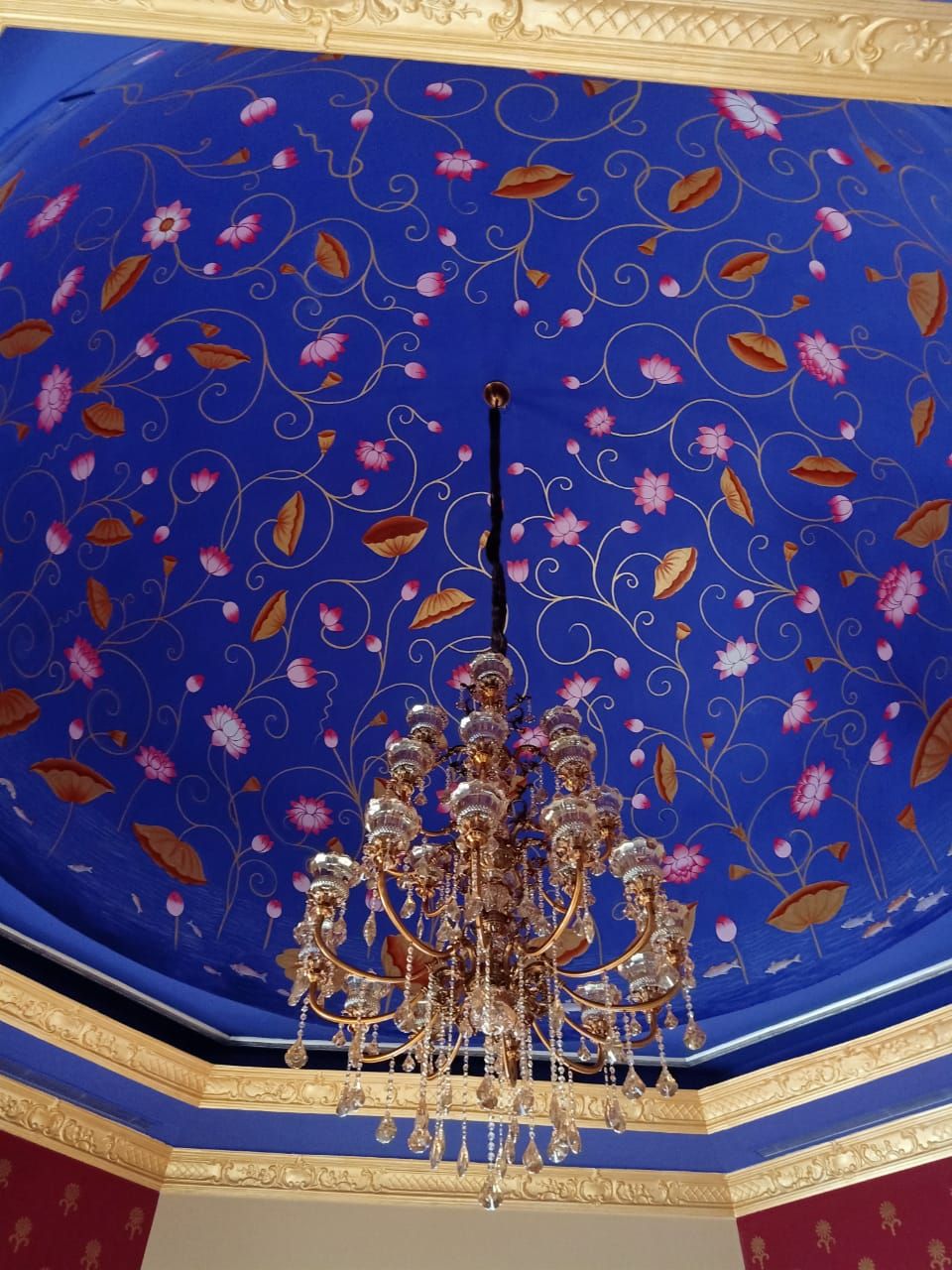 deep blue handpainted floral artwork